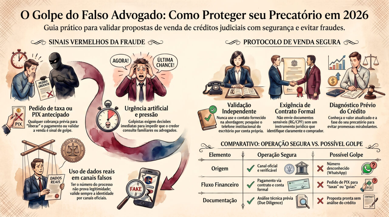 Golpe do falso advogado em precatorios 2026 com alerta de fraude antes da venda