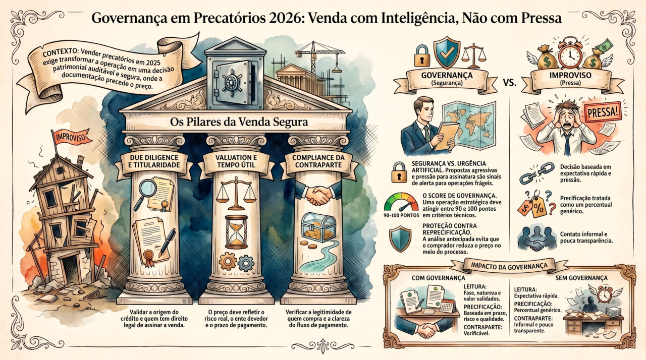 Governanca em precatorios 2026 com análise segura antes da venda