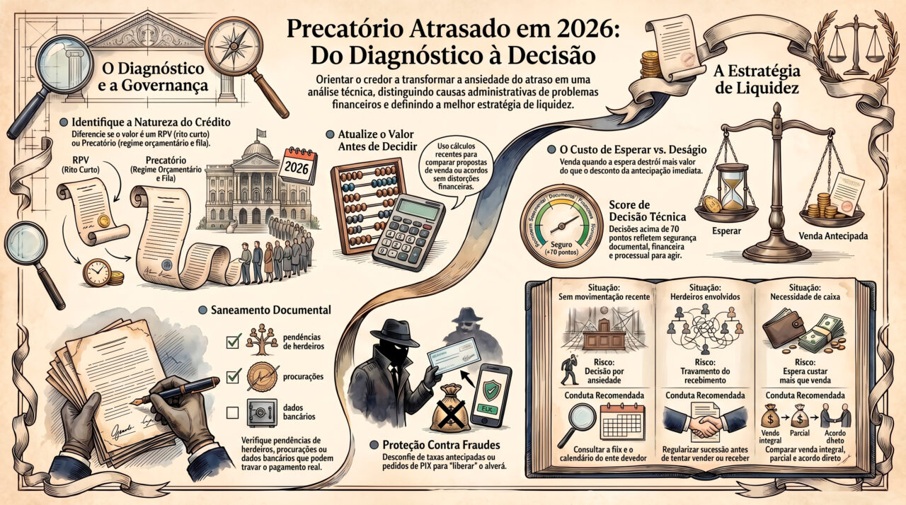 Precatorio atrasado em 2026 com análise sobre o que fazer para receber ou vender
