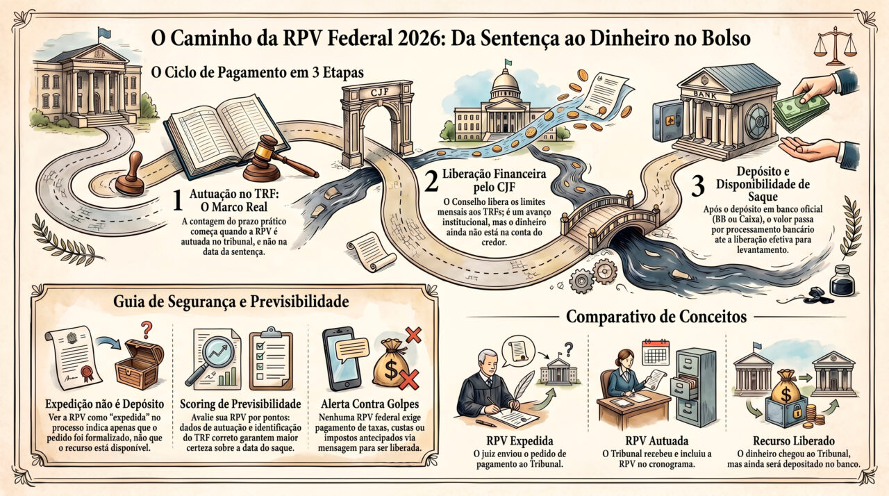 RPV federal 2026 com cronograma nos TRFs e etapas de pagamento